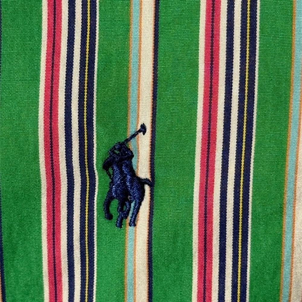 Ralph Lauren Boy’s‎ Striped Button-Up Shirt – Size 14/16 – Preppy Cotton Green